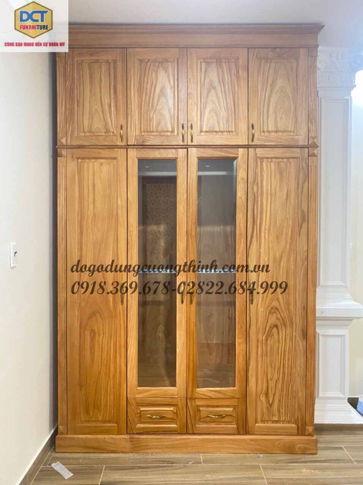 tủ áo 4 cánh 3 buồng 2 tầng